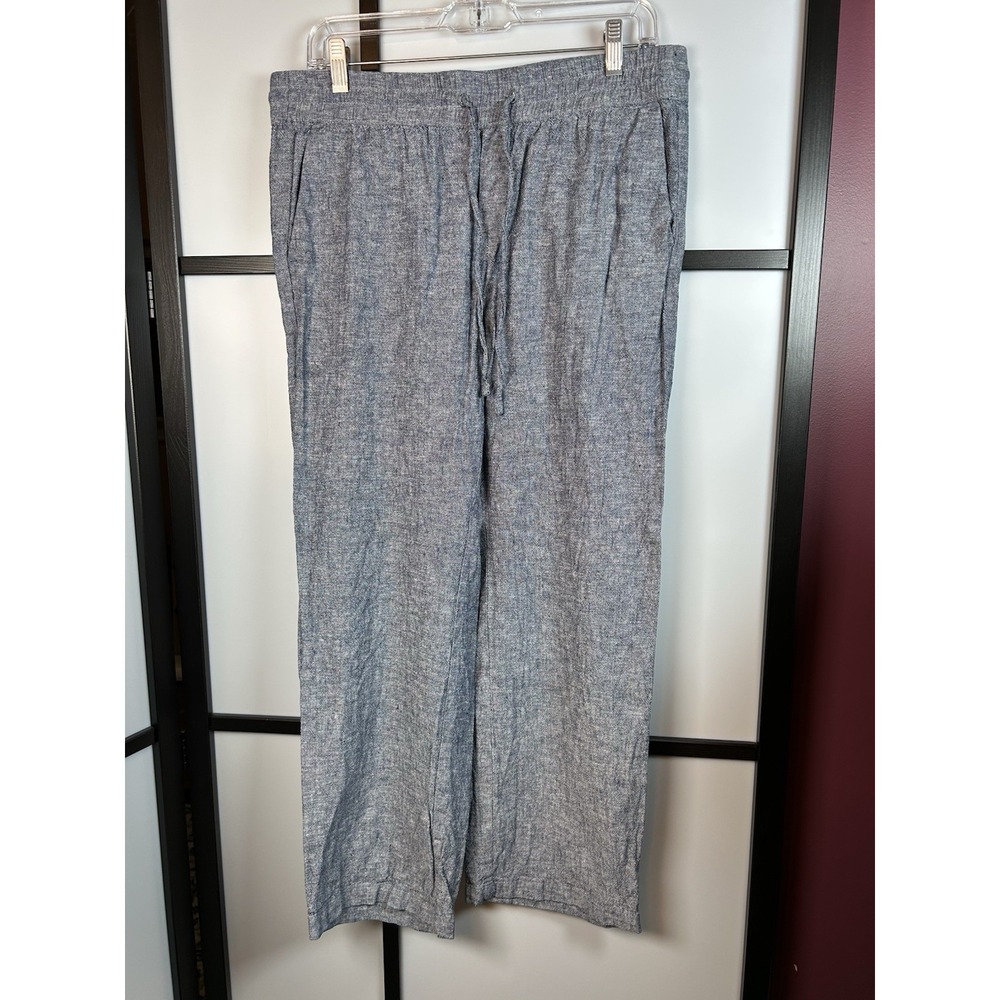 Ann Taylor Factory Blue Linen Blend Wide Leg Drawstring Pants Regular Medium